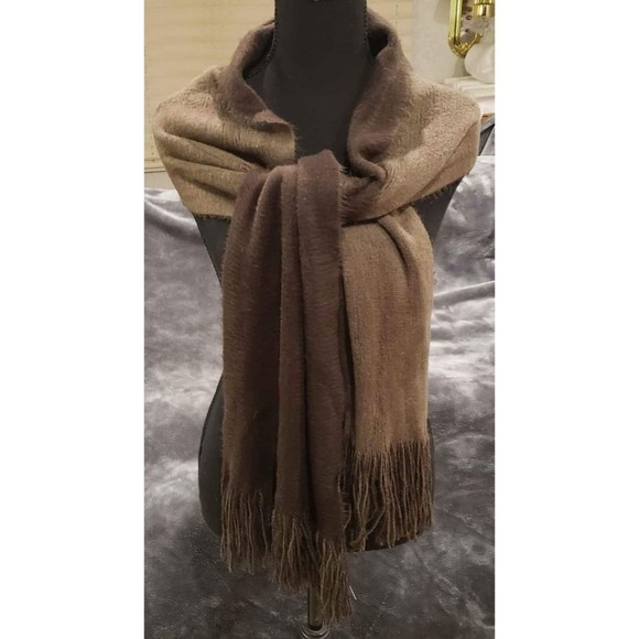 10 x 70 Reversible Designer Scarf Stole Wrap Shawl Warm Fringed Brown & Tan NEW - Picture 3 of 6